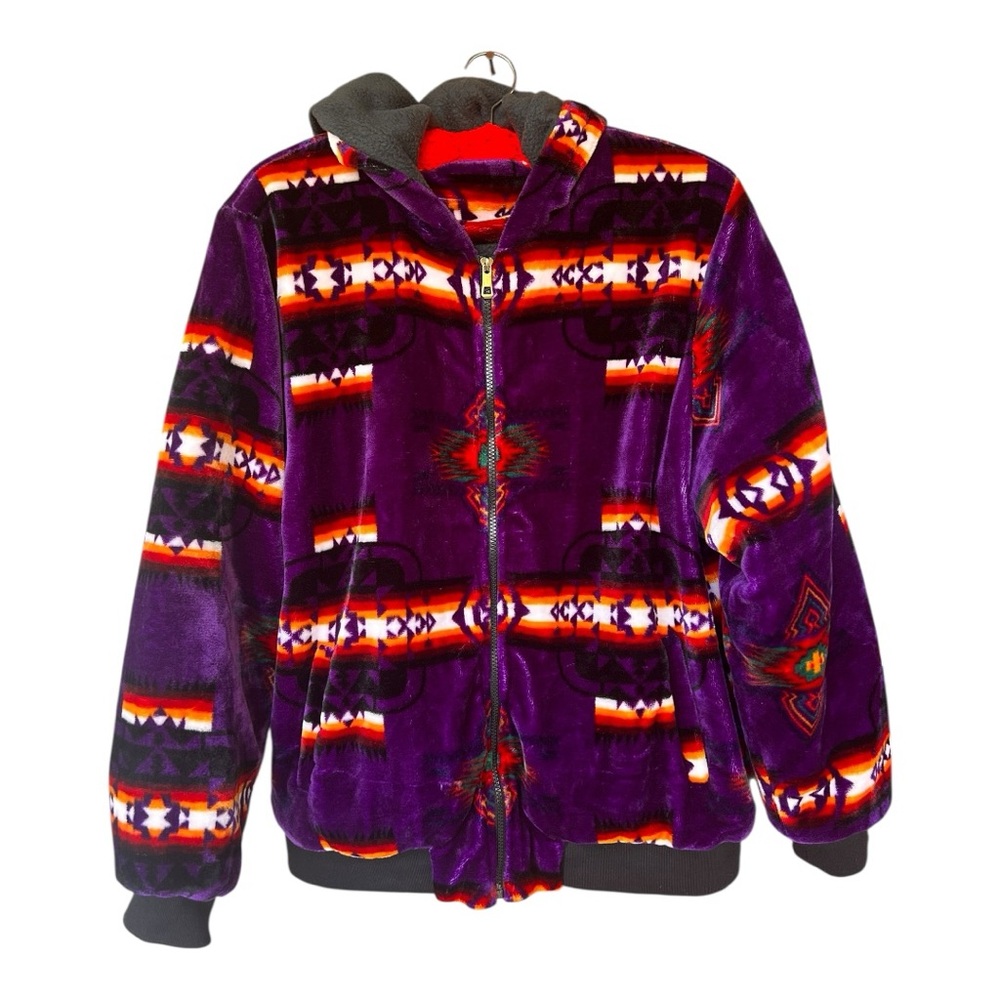 Aztec plush blanket zip up jacket purple SW print Size L/XL